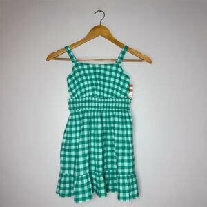 New Cat & Jack Green Checkered Kids Dress XS (4/5) Cut Out Detail